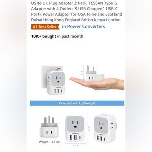 NIB, White Power Converter US to UK with USB Ports